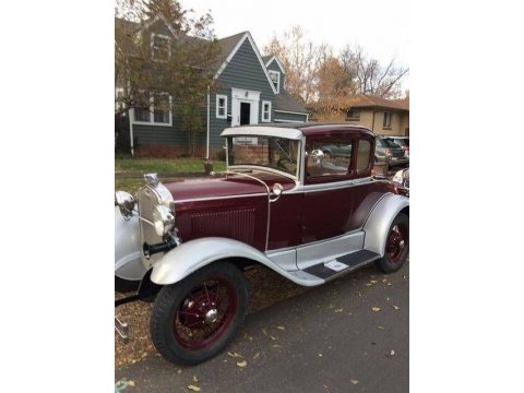Burgundy/Grey Ford Model A Rumble Seat Coupe.  Click to enlarge.