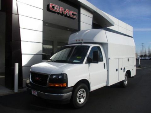 Summit White GMC Savana Cutaway 3500 Commercial Utility Truck.  Click to enlarge.
