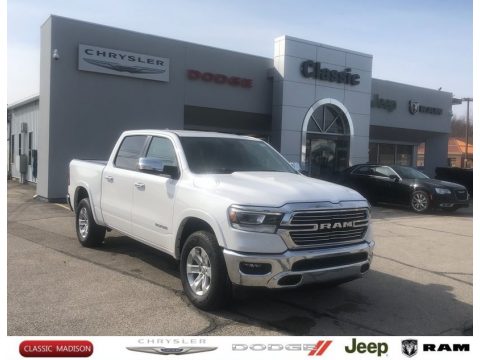 Ivory White Tri-Coat Pearl Ram 1500 Laramie Crew Cab 4x4.  Click to enlarge.
