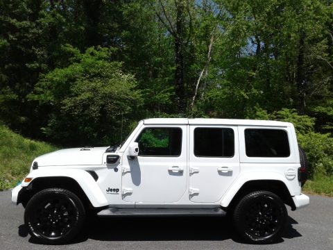 Bright White Jeep Wrangler Unlimited High Altitude 4xe Hybrid.  Click to enlarge.