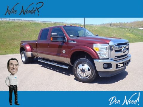 Vermillion Red Ford F350 Super Duty Lariat Crew Cab 4x4 Dually.  Click to enlarge.