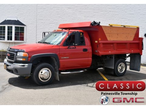 Fire Red GMC Sierra 3500 Regular Cab Dually Chassis Dump Truck.  Click to enlarge.