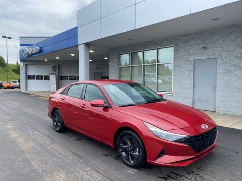 Scarlet Red Pearl Hyundai Elantra Blue Hybrid.  Click to enlarge.