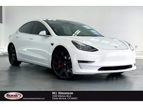 Pearl White Multi-Coat Tesla Model 3 Performance.  Click to enlarge.