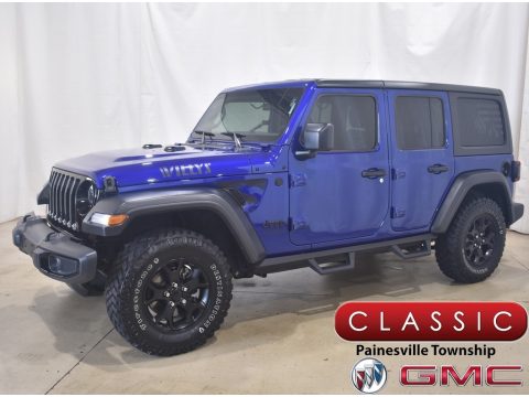 Ocean Blue Metallic Jeep Wrangler Unlimited Willys 4x4.  Click to enlarge.