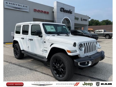 Bright White Jeep Wrangler Unlimited Sahara 4xe Hybrid.  Click to enlarge.