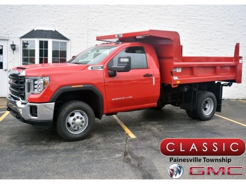 Cardinal Red GMC Sierra 3500HD Crew Cab 4WD Chassis Dump Truck.  Click to enlarge.