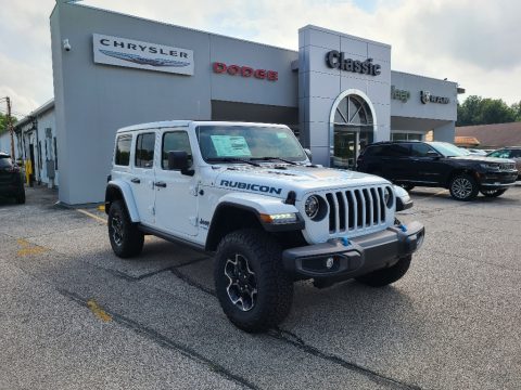 Bright White Jeep Wrangler Unlimited Rubicon 4xe Hybrid.  Click to enlarge.