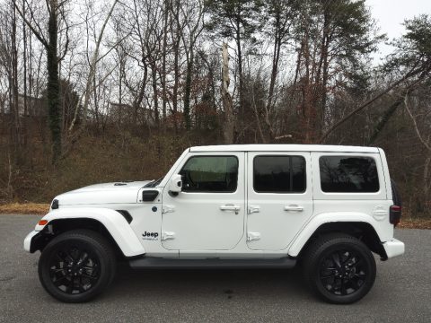 Bright White Jeep Wrangler Unlimited High Altitude 4xe Hybrid.  Click to enlarge.