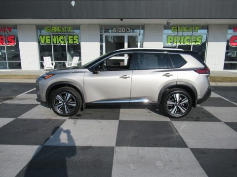 Champagne Silver Metallic Nissan Rogue Platinum AWD.  Click to enlarge.