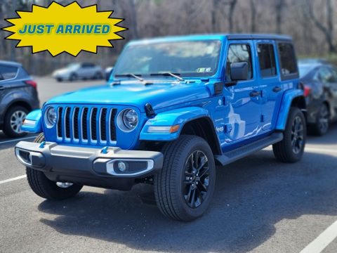Hydro Blue Pearl Jeep Wrangler Unlimited Sahara 4XE Hybrid.  Click to enlarge.