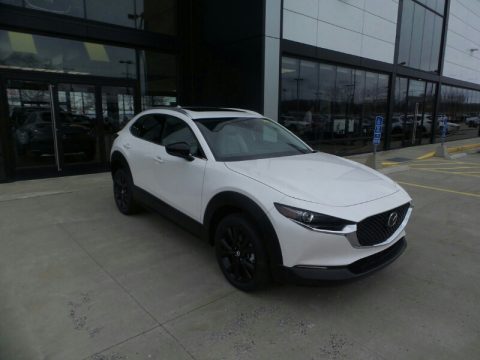 Snowflake White Pearl Mica Mazda CX-30 Turbo Premium AWD.  Click to enlarge.