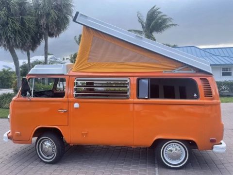 Brilliant Orange Volkswagen Bus T2 Campmobile.  Click to enlarge.