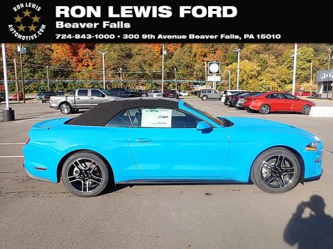 Grabber Blue Metallic Ford Mustang Ecoboost Premium Convertible.  Click to enlarge.