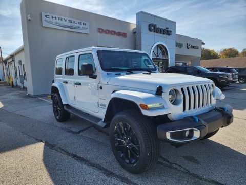 Bright White Jeep Wrangler Unlimited Sahara 4XE Hybrid.  Click to enlarge.