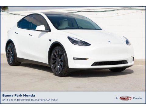 Pearl White Multi-Coat Tesla Model Y Performance AWD.  Click to enlarge.