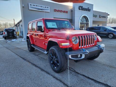 Firecracker Red Jeep Wrangler Unlimited Sahara 4XE Hybrid.  Click to enlarge.