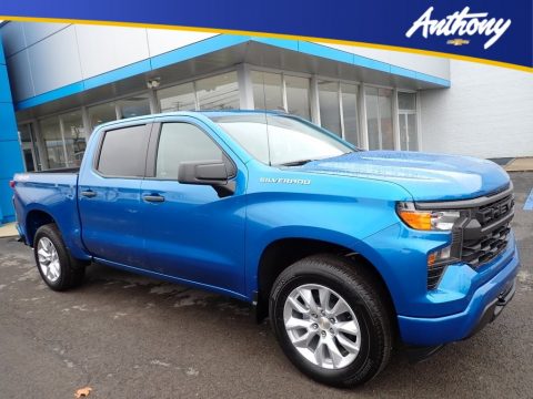 Glacier Blue Metallic Chevrolet Silverado 1500 Custom Crew Cab 4x4.  Click to enlarge.