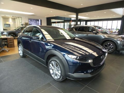 Deep Crystal Blue Mica Mazda CX-30 Premium AWD.  Click to enlarge.