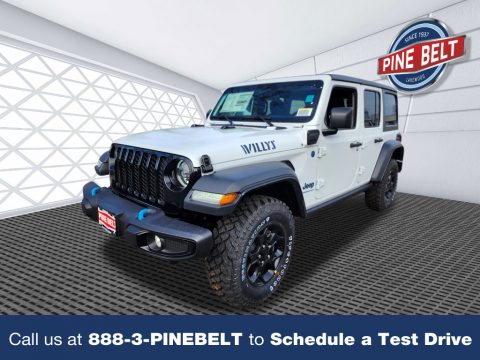 Bright White Jeep Wrangler Unlimited Willys 4XE Hybrid.  Click to enlarge.