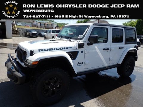 Bright White Jeep Wrangler Unlimited Rubicon 4XE 20th Anniversary Hybrid.  Click to enlarge.