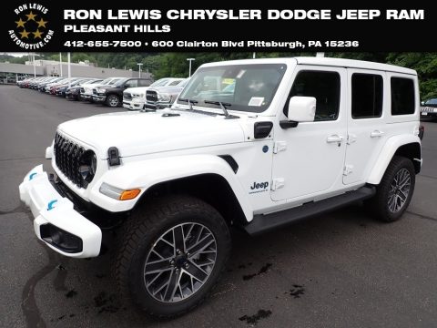 Bright White Jeep Wrangler 4-Door High Altitude 4xe Hybrid.  Click to enlarge.