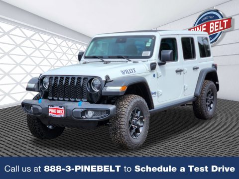 Bright White Jeep Wrangler 4-Door Willys 4xe Hybrid.  Click to enlarge.