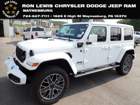 Bright White Jeep Wrangler 4-Door High Altitude 4xe Hybrid.  Click to enlarge.