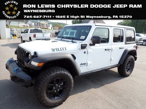 Bright White Jeep Wrangler 4-Door Willys 4xe Hybrid.  Click to enlarge.
