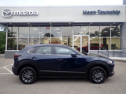 Deep Crystal Blue Mica Mazda CX-30 S AWD.  Click to enlarge.