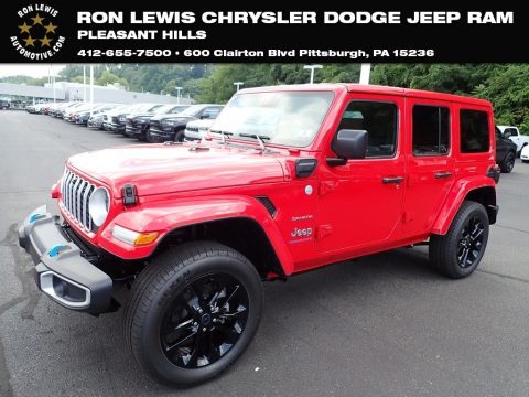 Firecracker Red Jeep Wrangler 4-Door Sahara 4xe Hybrid.  Click to enlarge.