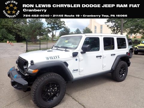 Bright White Jeep Wrangler 4-Door Willys 4xe Hybrid.  Click to enlarge.