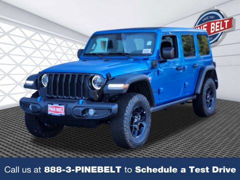 Hydro Blue Pearl Jeep Wrangler 4-Door Willys 4xe Hybrid.  Click to enlarge.