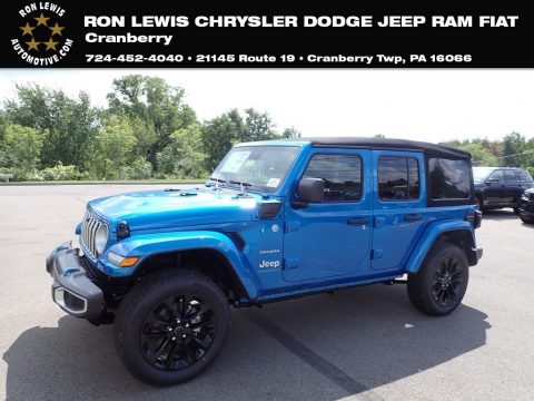 Hydro Blue Pearl Jeep Wrangler 4-Door Sahara 4xe Hybrid.  Click to enlarge.