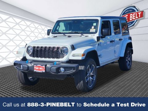 Bright White Jeep Wrangler 4-Door Sport S 4xe Hybrid.  Click to enlarge.