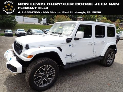 Bright White Jeep Wrangler 4-Door High Altitude 4xe Hybrid.  Click to enlarge.