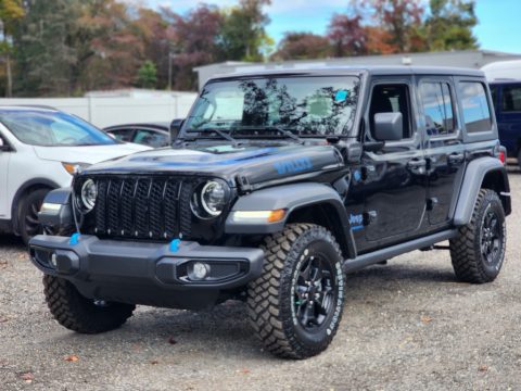 Black Jeep Wrangler Unlimited Willys 4XE Hybrid.  Click to enlarge.