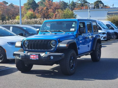 Hydro Blue Pearl Jeep Wrangler 4-Door Willys 4xe Hybrid.  Click to enlarge.