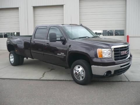 Dark Crimson Red GMC Sierra 3500HD SLT Crew Cab 4x4 Dually.  Click to enlarge.