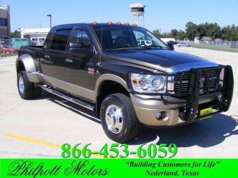 Dark Khaki Metallic Dodge Ram 3500 Laramie Resistol Mega Cab 4x4 Dually.  Click to enlarge.