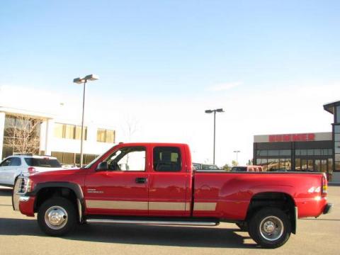 Fire Red GMC Sierra 3500 SLE Crew Cab 4x4 Dually.  Click to enlarge.