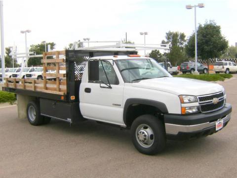 Summit White Chevrolet Silverado 3500 Regular Cab Chassis Stake Truck.  Click to enlarge.