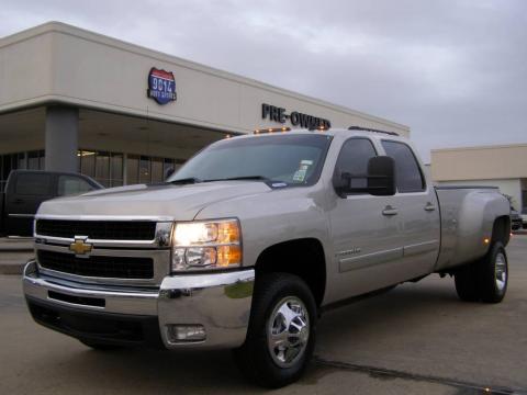 Silver Birch Metallic Chevrolet Silverado 3500HD LTZ Crew Cab 4x4 Dually.  Click to enlarge.
