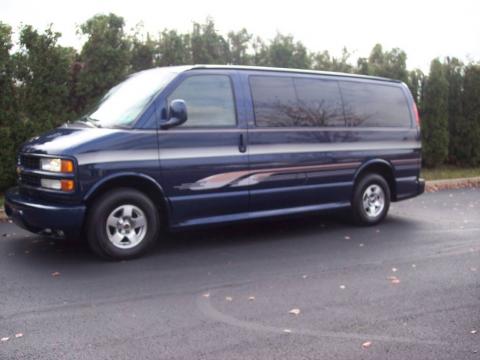 Indigo Blue Metallic Chevrolet Express 1500 LS Passenger Van.  Click to enlarge.