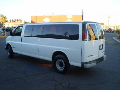 White Chevrolet Express 3500 LS Extended Heavy Duty Passenger Van.  Click to enlarge.