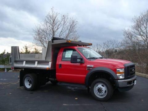 Bright Red Ford F450 Super Duty Regular Cab 4x4 Chassis Dump Truck.  Click to enlarge.