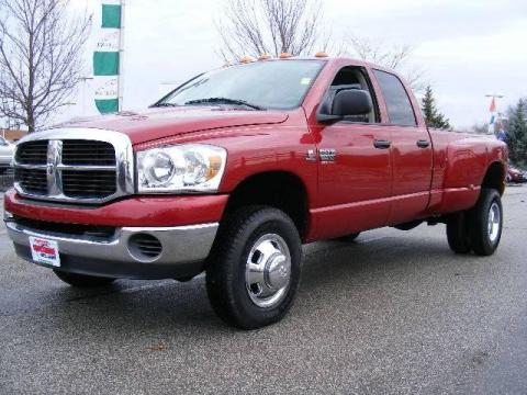 Inferno Red Crystal Pearl Dodge Ram 3500 SLT Quad Cab 4x4 Dually.  Click to enlarge.