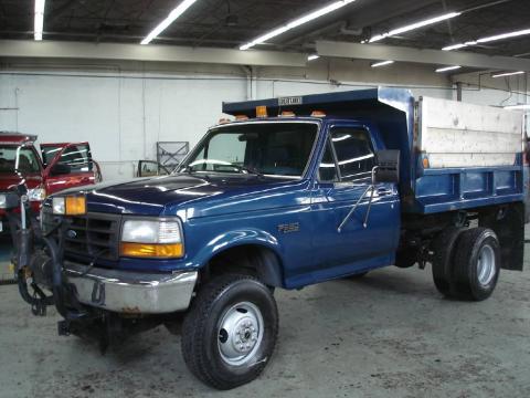 Medium Lapis Blue Metallic Ford F350 XL Regular Cab 4x4 Chassis Dump Truck.  Click to enlarge.