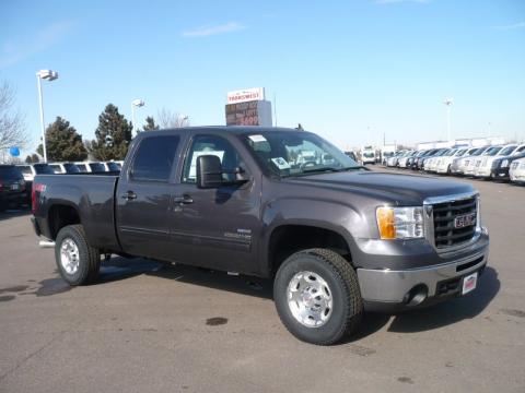 Steel Gray Metallic GMC Sierra 2500HD SLT Crew Cab 4x4.  Click to enlarge.