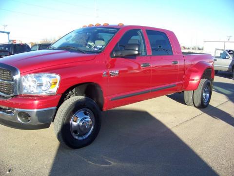 Inferno Red Crystal Pearl Dodge Ram 3500 SLT Mega Cab 4x4 Dually.  Click to enlarge.